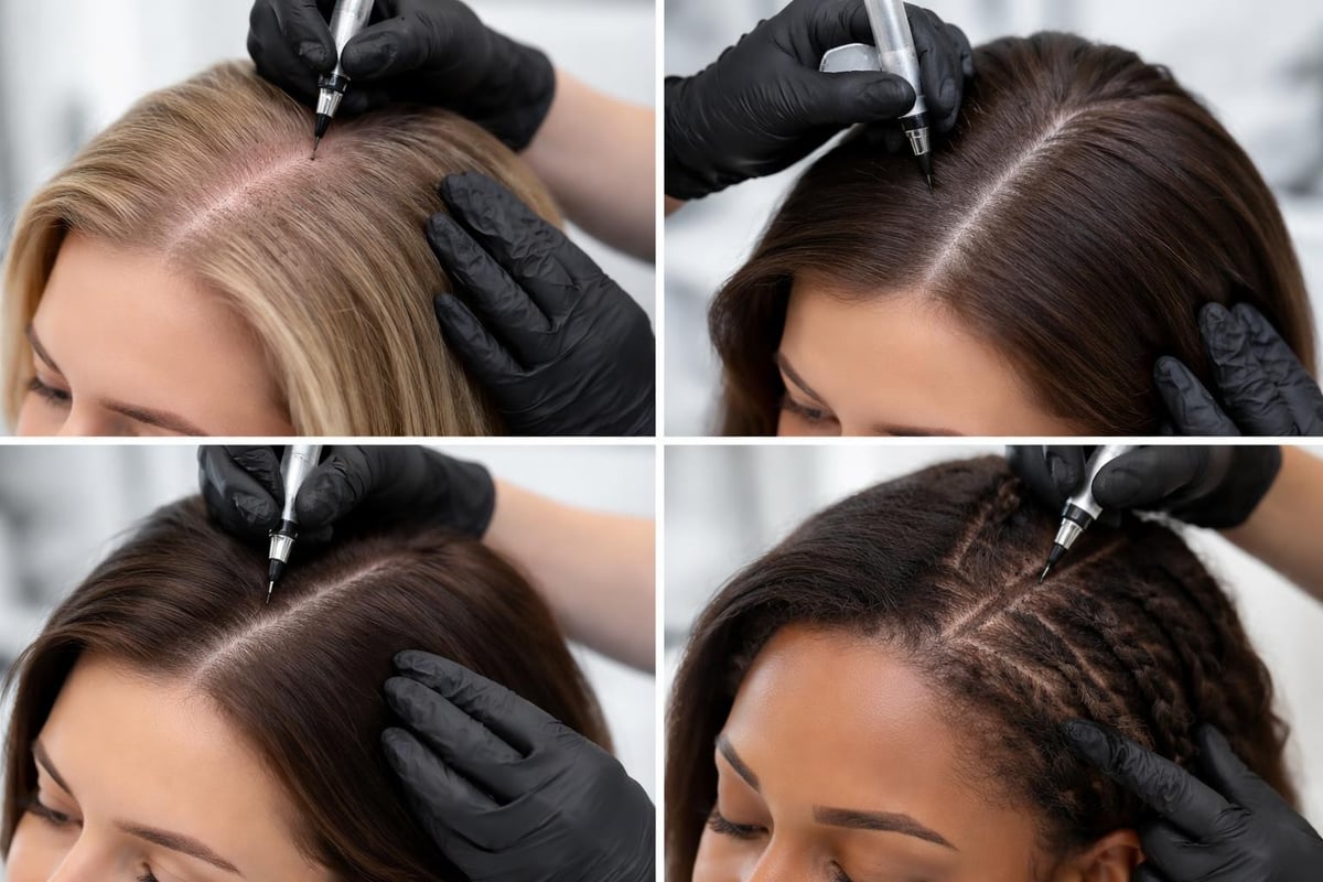 Female hair loss patterns and micropigmentation application zones