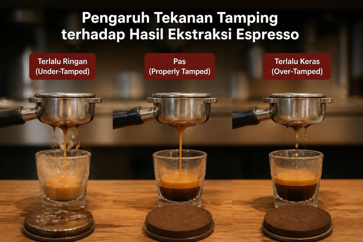 Proses tamping kopi