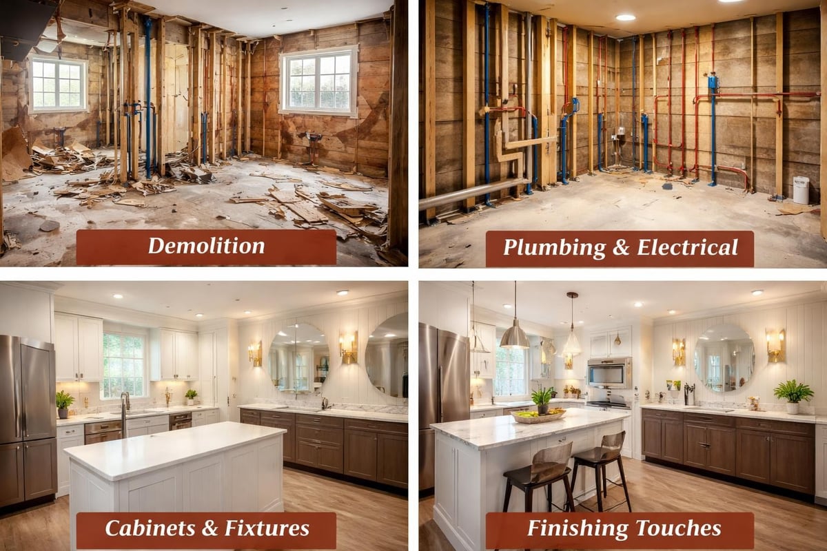Kitchen and bathroom renovation stages