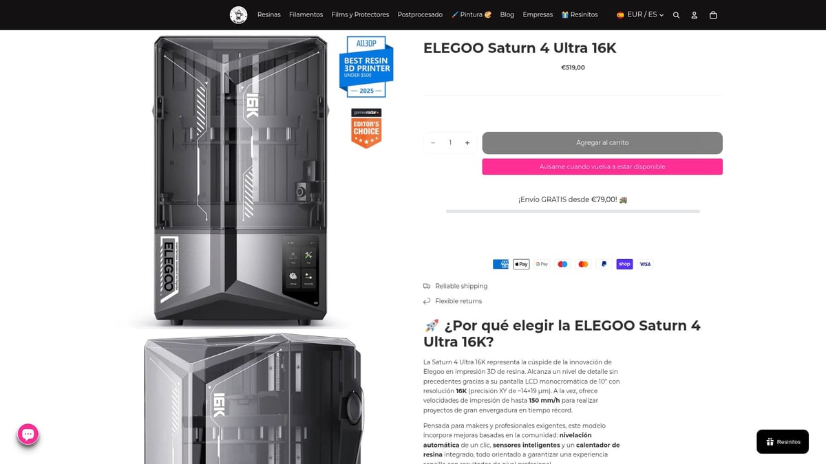 7 Opciones De Impresora 3D De Resina Más Destacadas 2026 - Elegoo Saturn 4 Ultra 16K