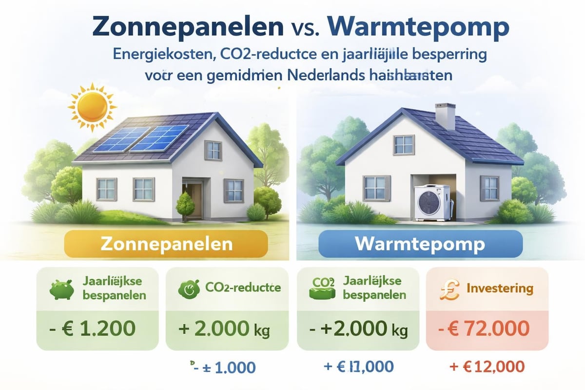 Energiebesparing warmtepomp versus zonnepanelen