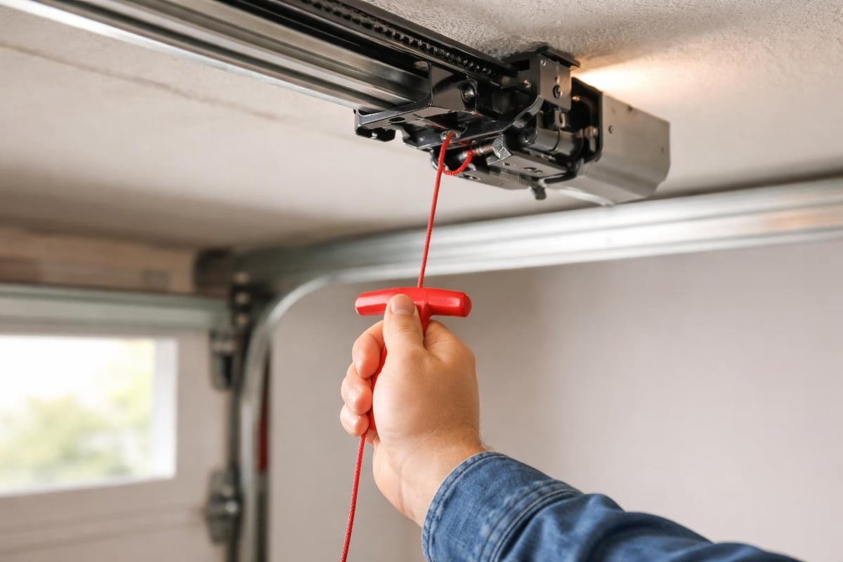 Garage door emergency release mechanism