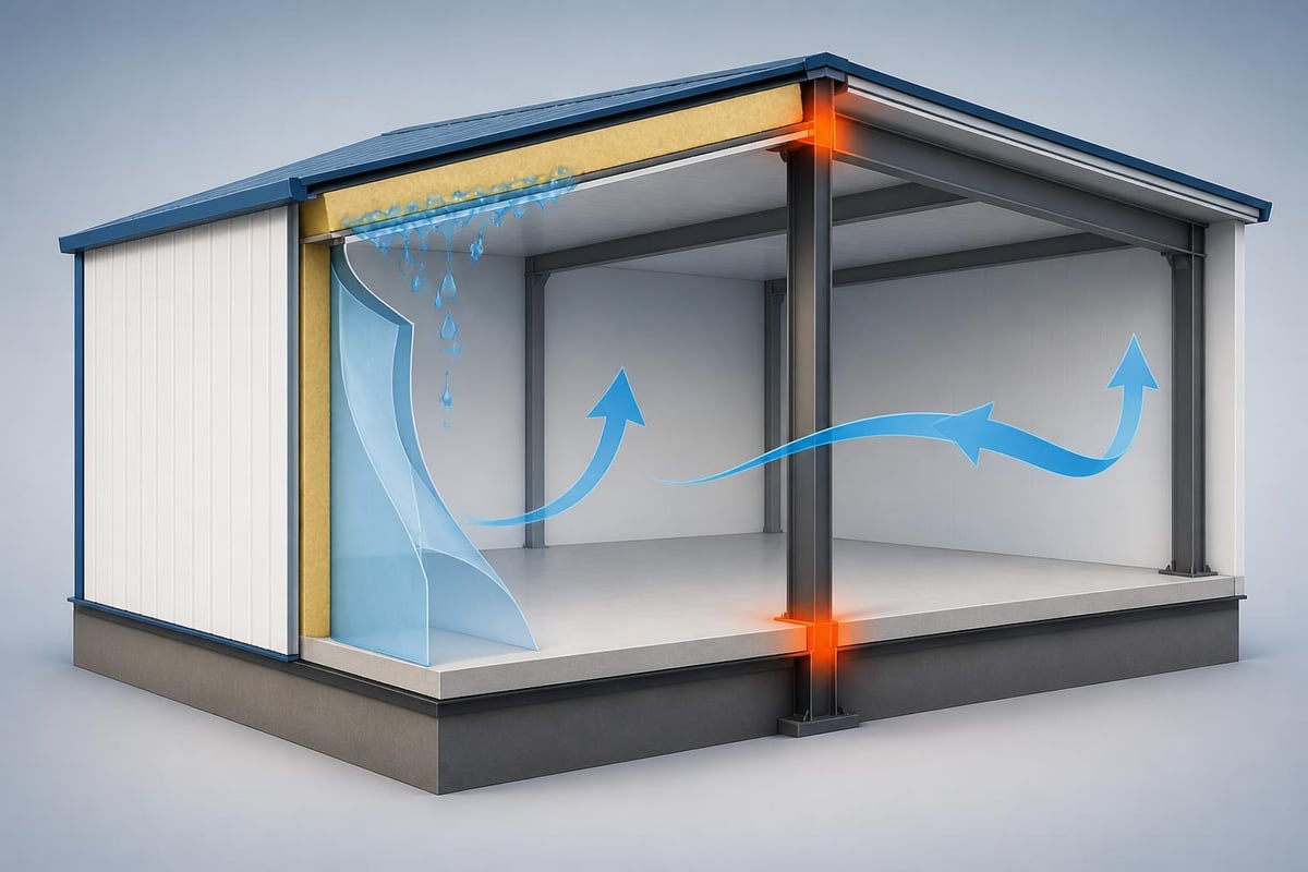 Moisture control in insulated steel buildings