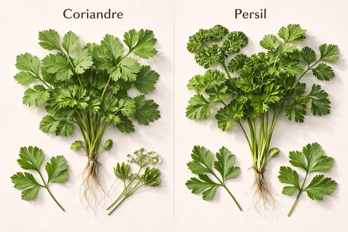 Botanical differences between coriander and parsley