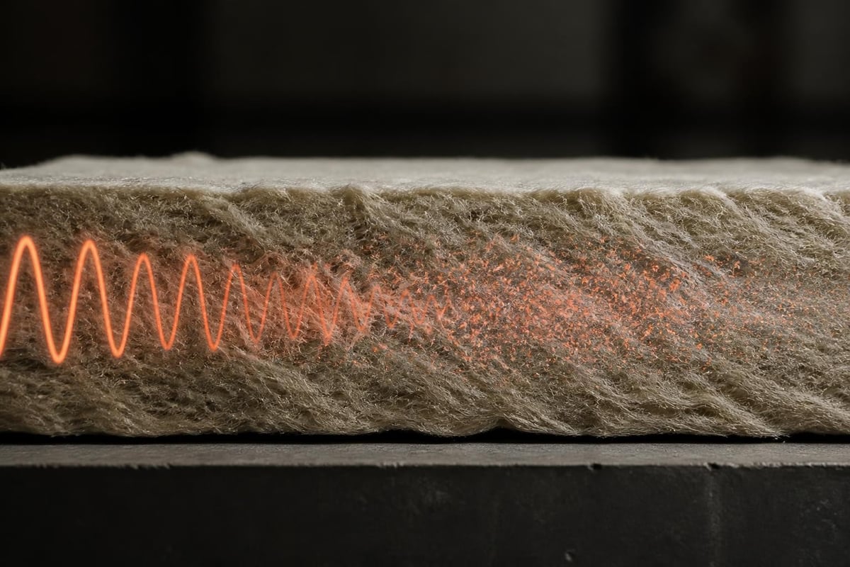 Sound wave absorption in acoustic insulation