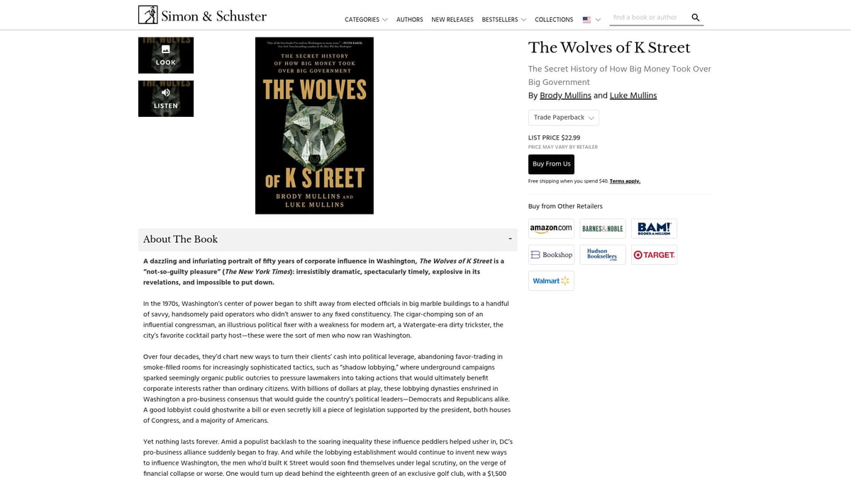 Top 10 Must-Read Books on Finance and Business for 2026 - The Wolves of K Street: The Secret History of How Big Money Took Over Big Government by Brody Mullins & Luke Mullins