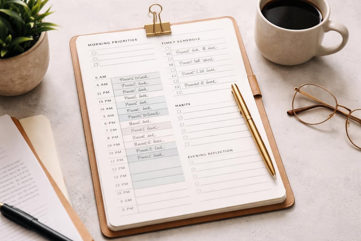 Daily productivity planner layout