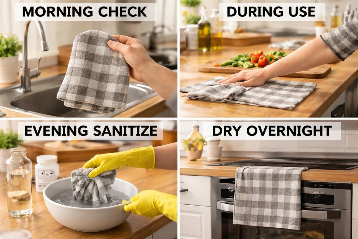 Step-by-step dish cloth sanitization process
