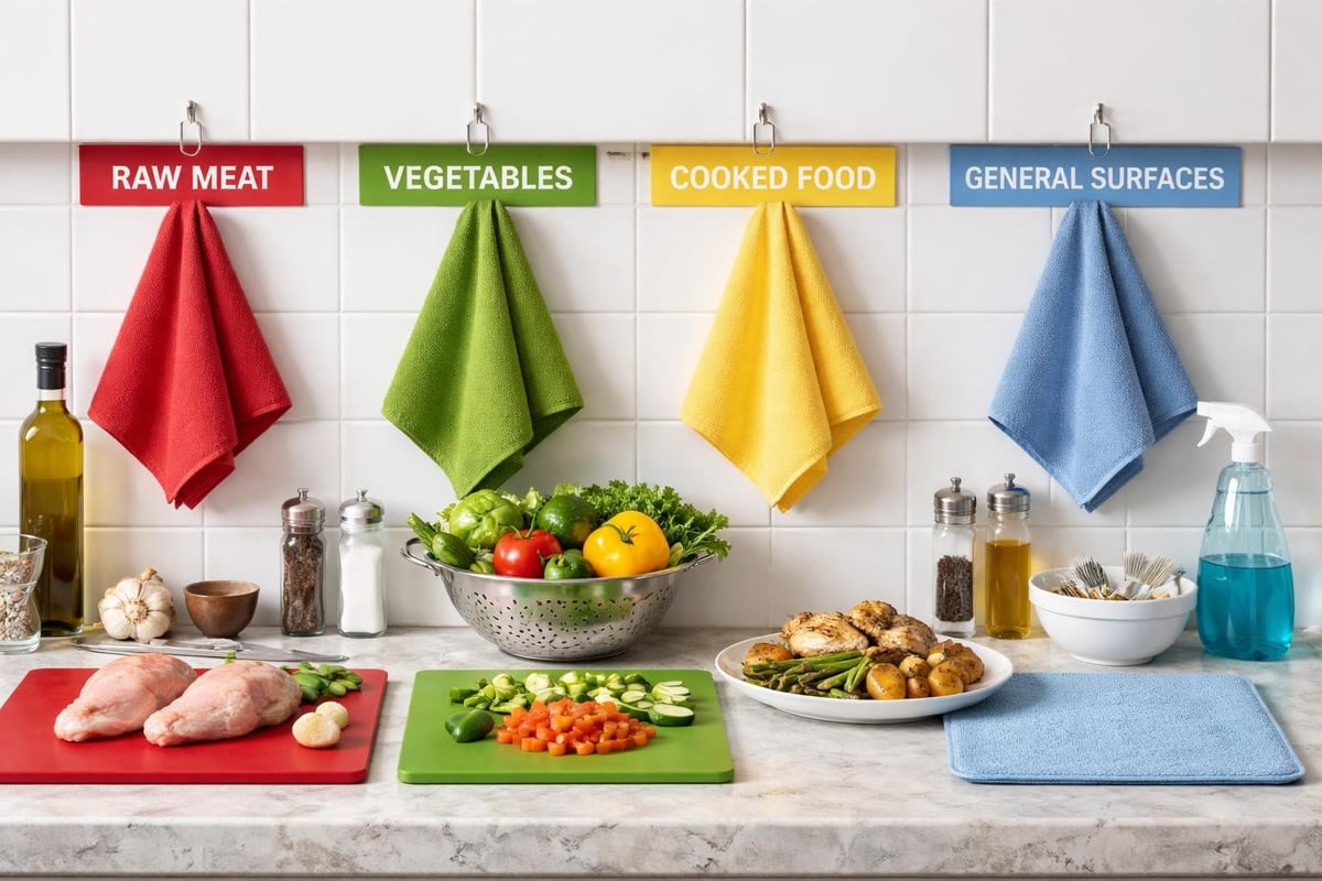 Kitchen zone system for preventing cross-contamination