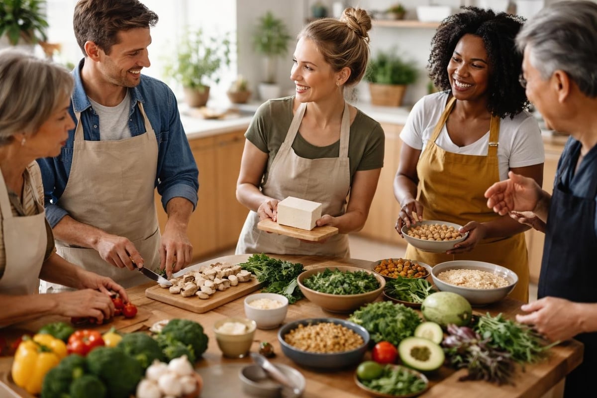 Vegane Kochkurs-Teilnehmer in Frankfurt
