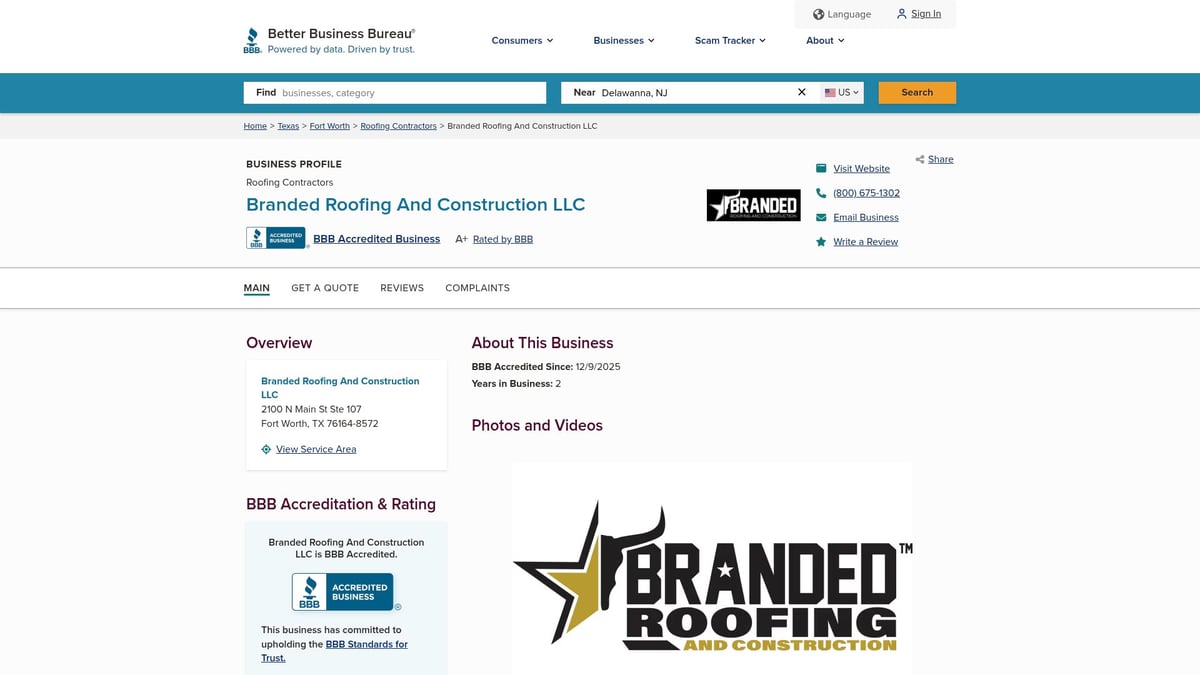 Branded Roofing And Construction LLC logo featuring a star, emphasizing their expertise in roofing services for Fort Worth businesses.