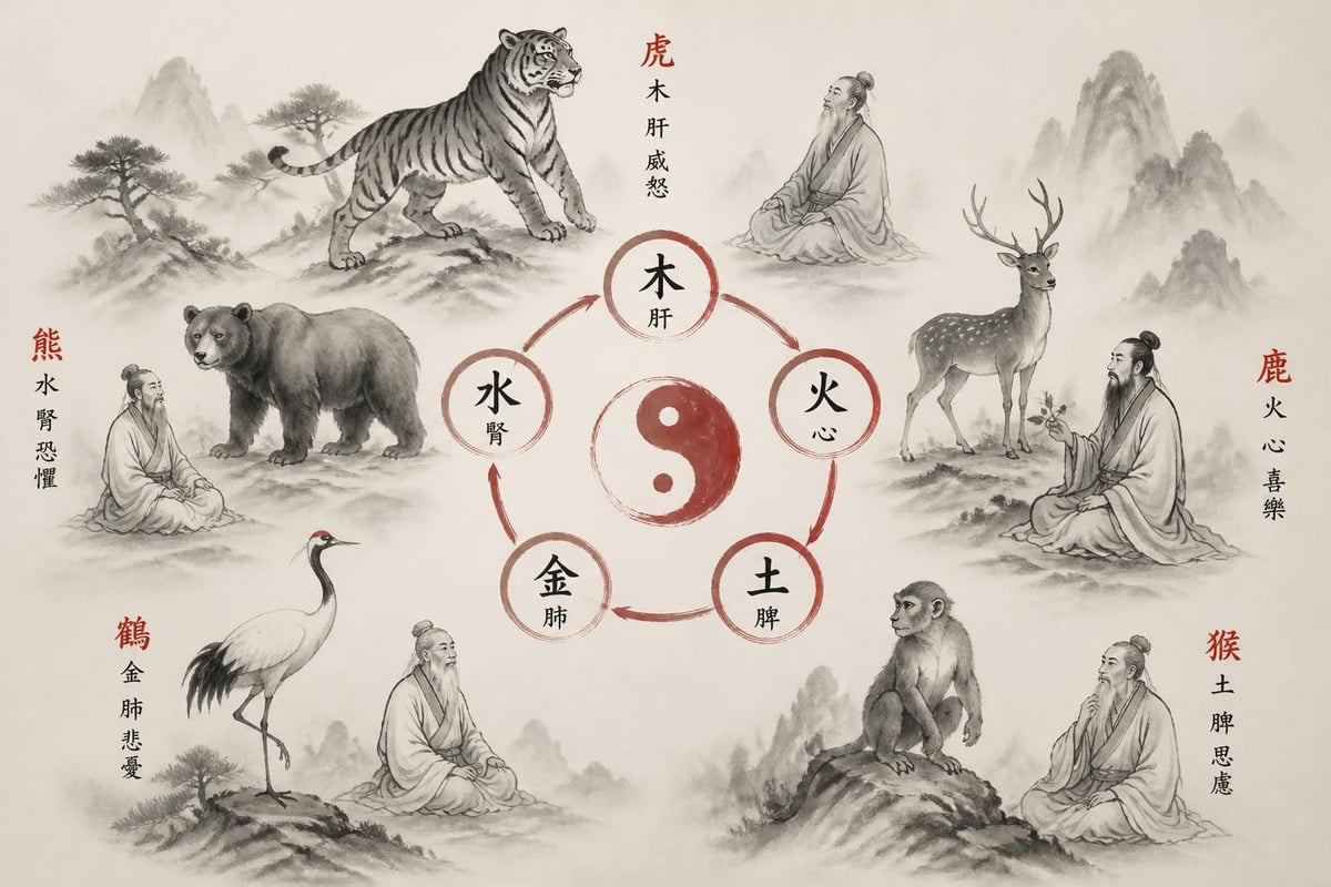 Five animals and their elements