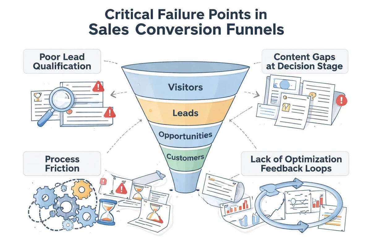 Common sales funnel breakdown points