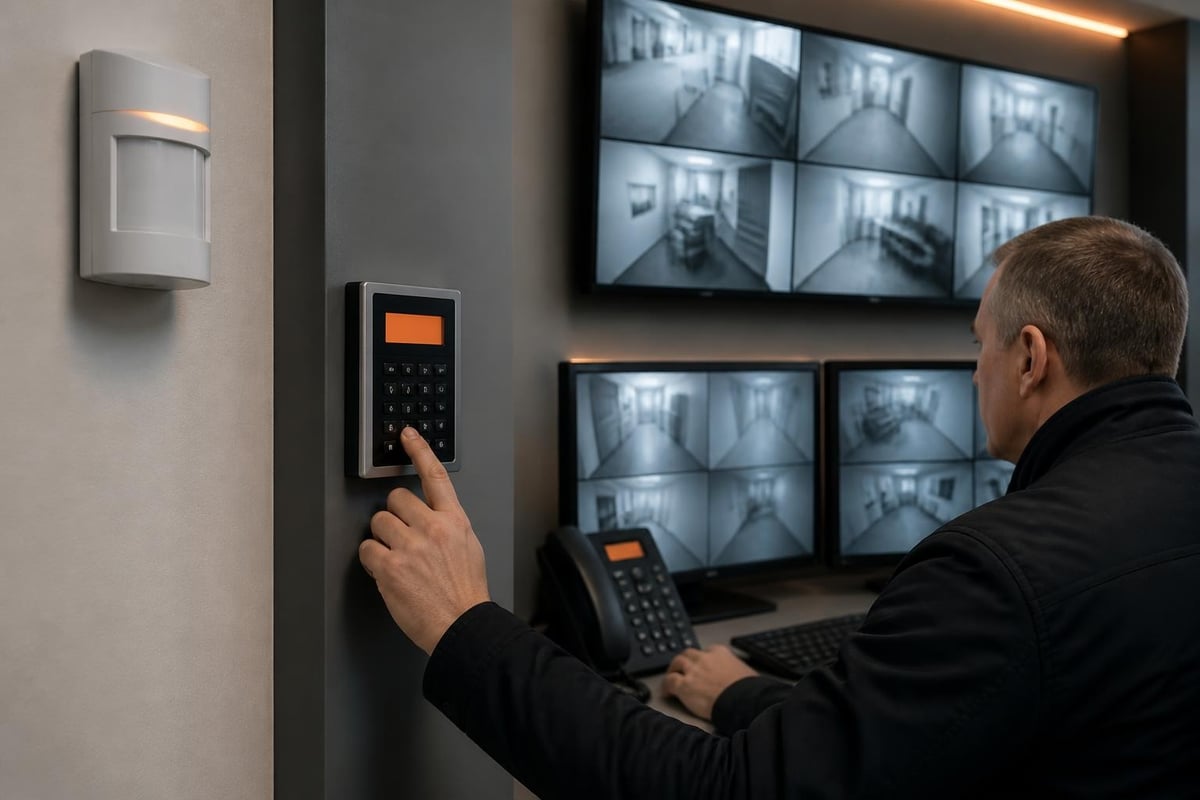 Intruder alarm system components and signal flow