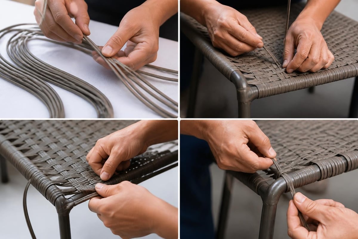 Synthetic rattan reweaving process