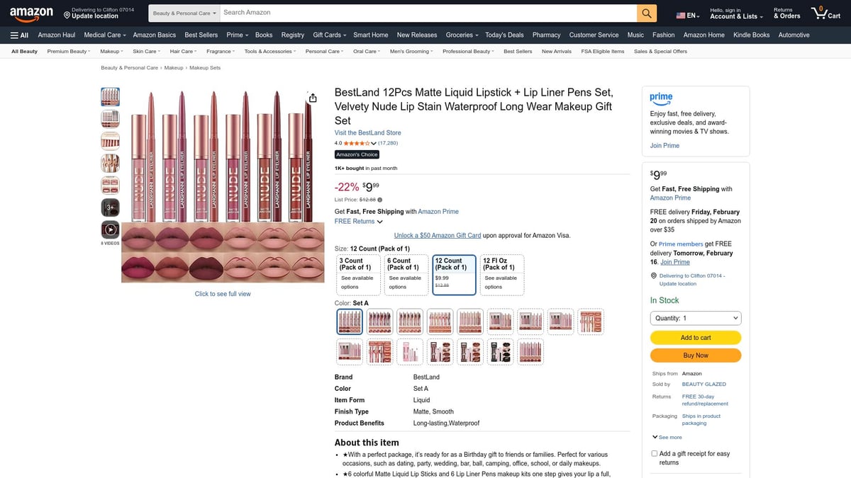 Top 8 Best Makeup Set Picks for Glowing Looks in 2026 - BestLand 12Pcs Matte Liquid Lipstick + Lip Liner Set