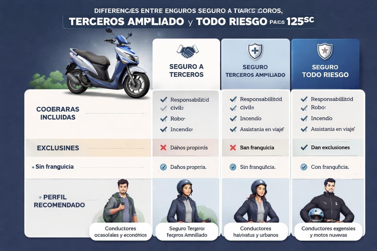 Comparativa tipos seguros moto 125