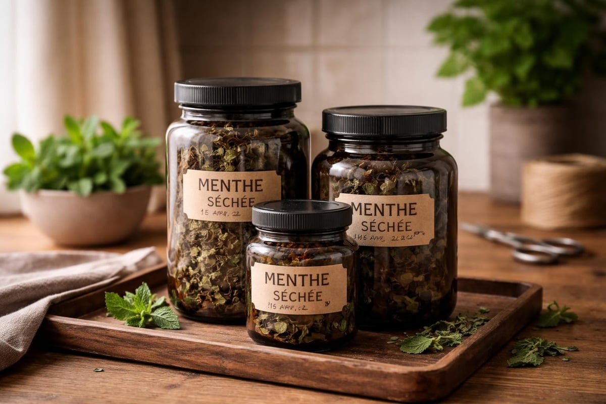 Conservation de la menthe séchée
