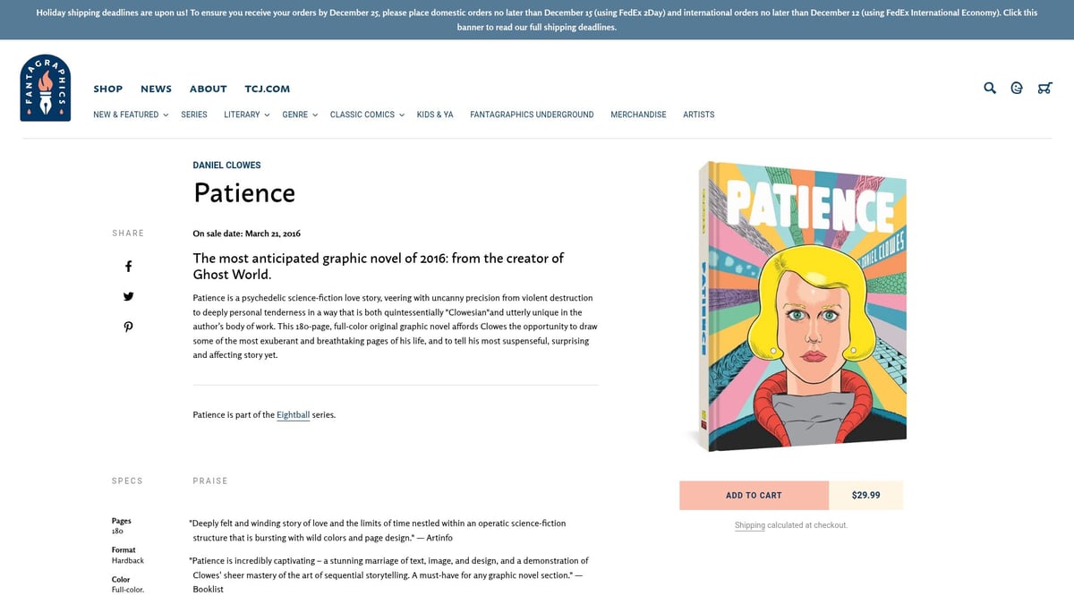 Top 7 Inspiring Books on Patience to Read in 2026 - Patience: A Graphic Novel by Daniel Clowes