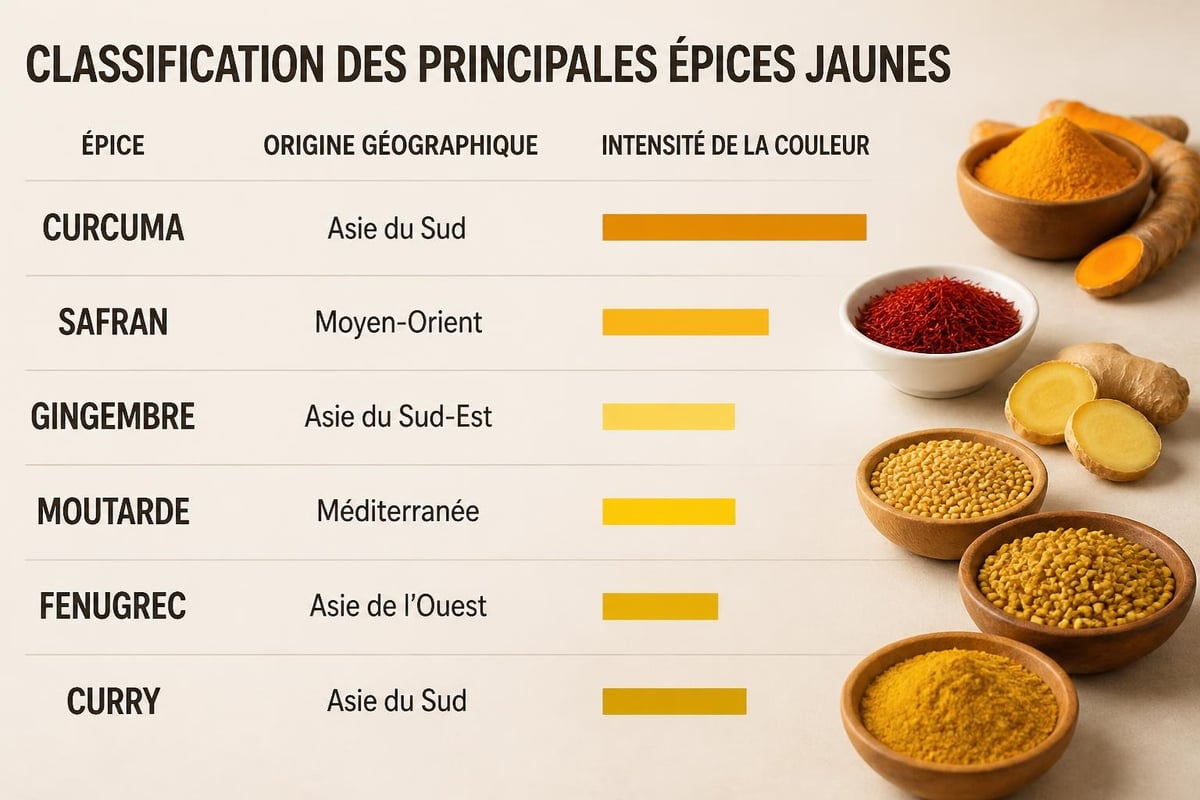 Variétés d'épices jaunes