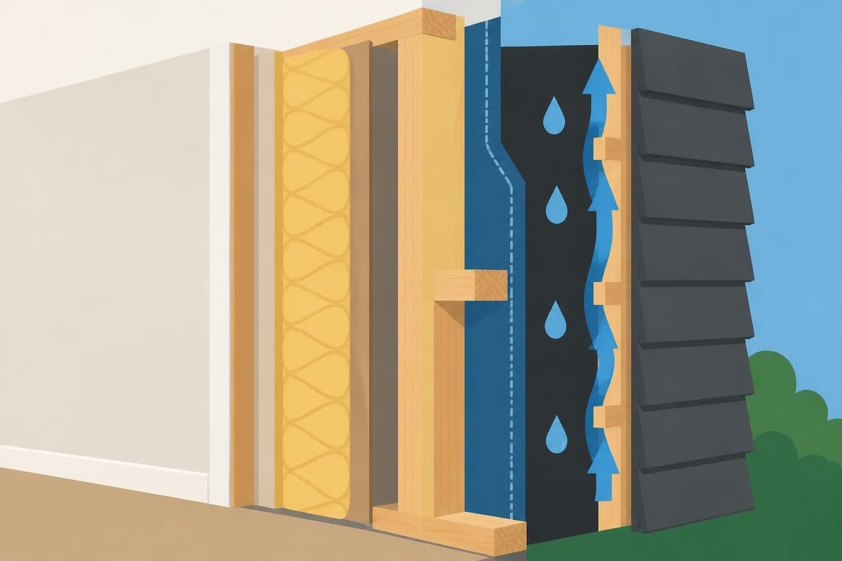 Timber frame wall assembly layers