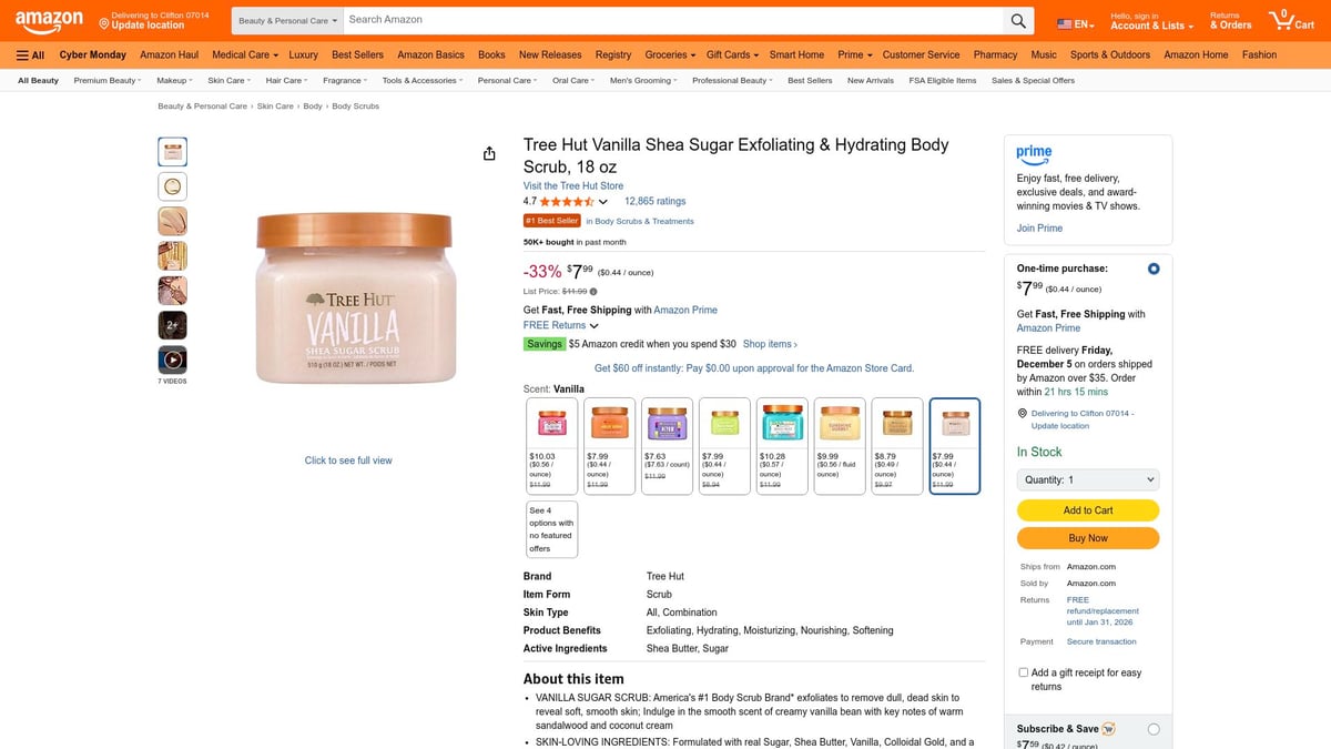 Top 8 Body Skin Care Products to Try in 2026 - Tree Hut Vanilla Shea Sugar Exfoliating & Hydrating Body Scrub