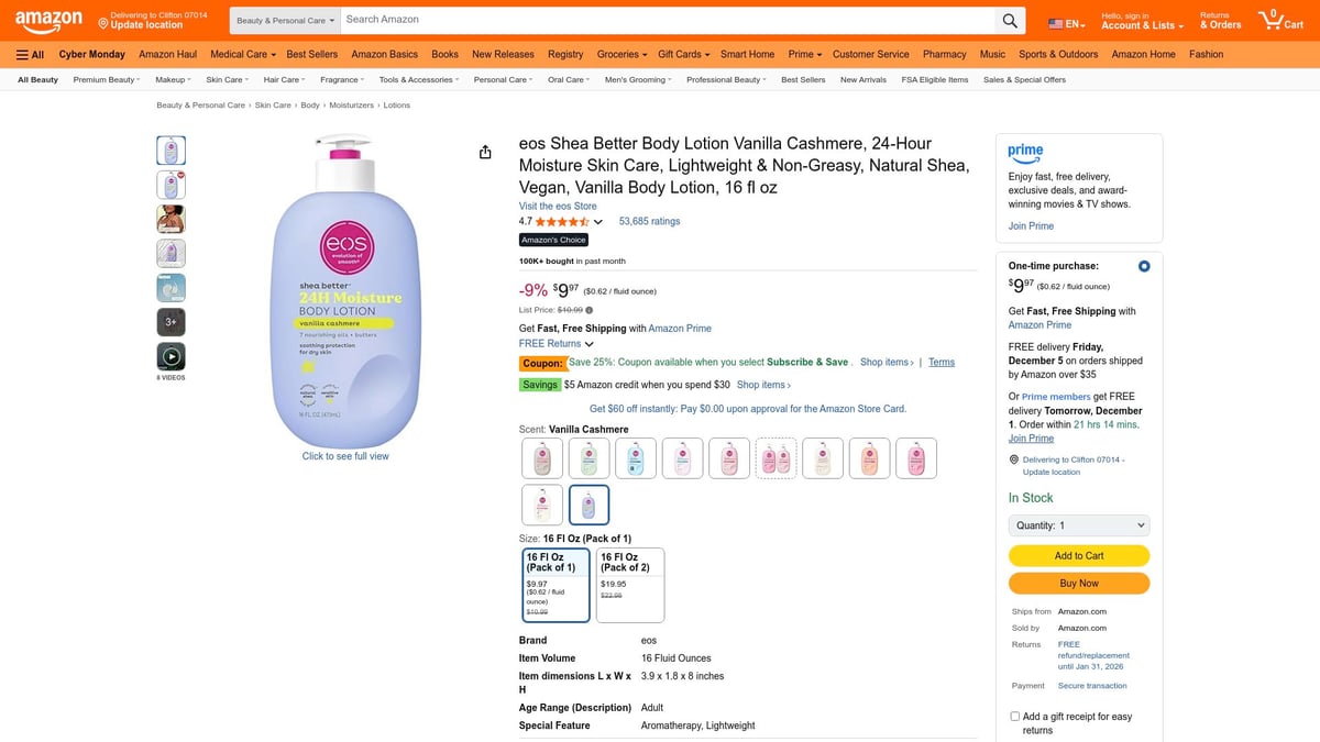 Top 8 Body Skin Care Products to Try in 2026 - eos Shea Better Body Lotion Vanilla Cashmere