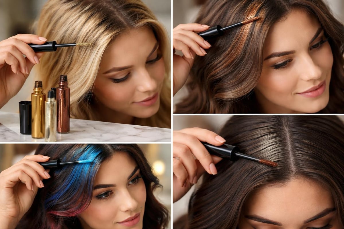 Creative hair mascara applications dimensional highlights temporary color