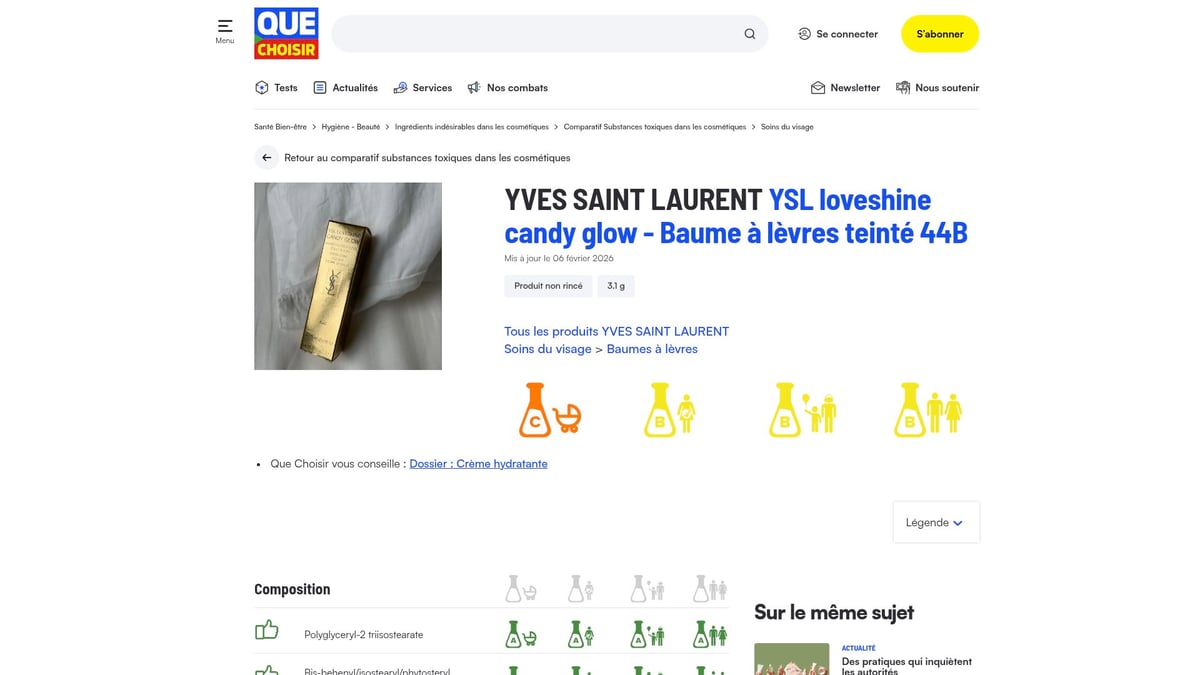 7 Baume à Lèvres Indispensables à Découvrir en 2026 - YVES SAINT LAURENT – YSL Loveshine Candy Glow Baume à lèvres teinté 44B