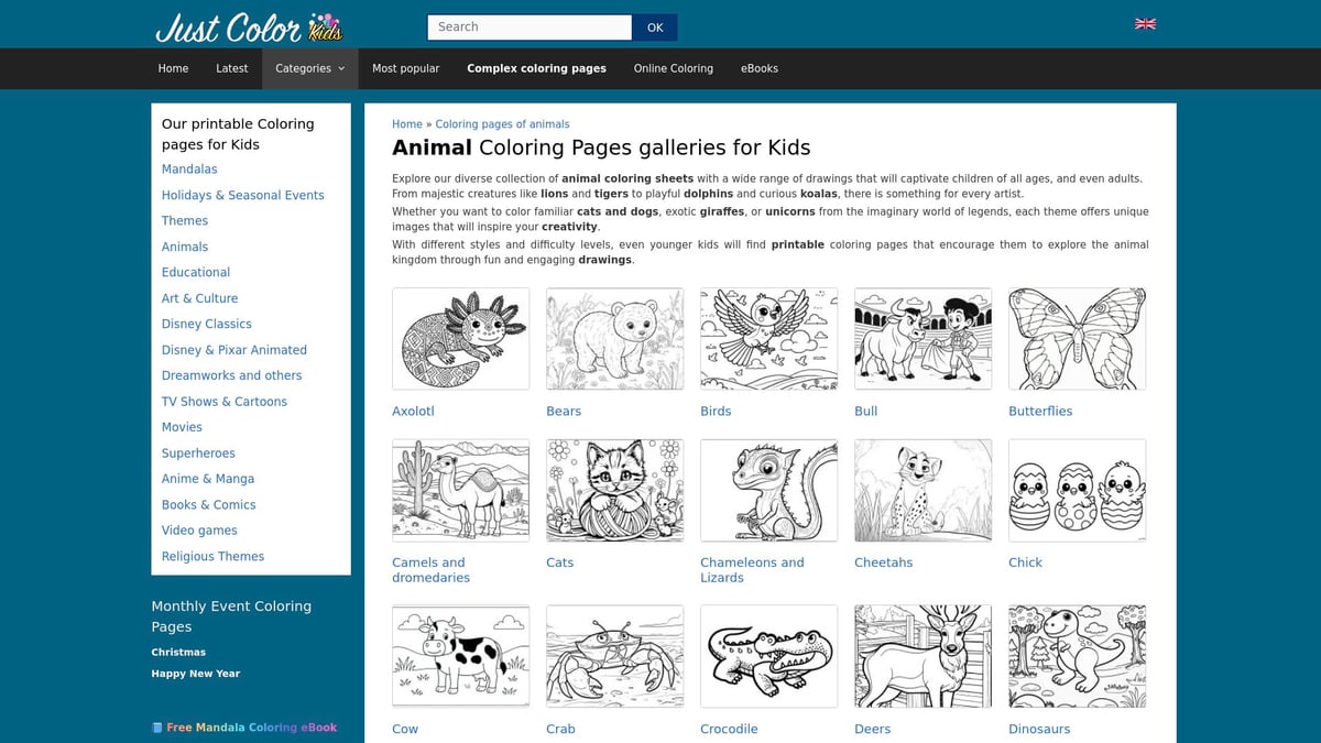 Top 10 Animals Coloring Printable Sheets for Kids 2026 - Just Color Animals Coloring Pages