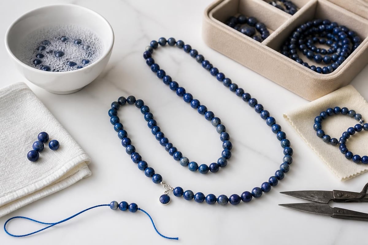 Blue bead necklace care guide