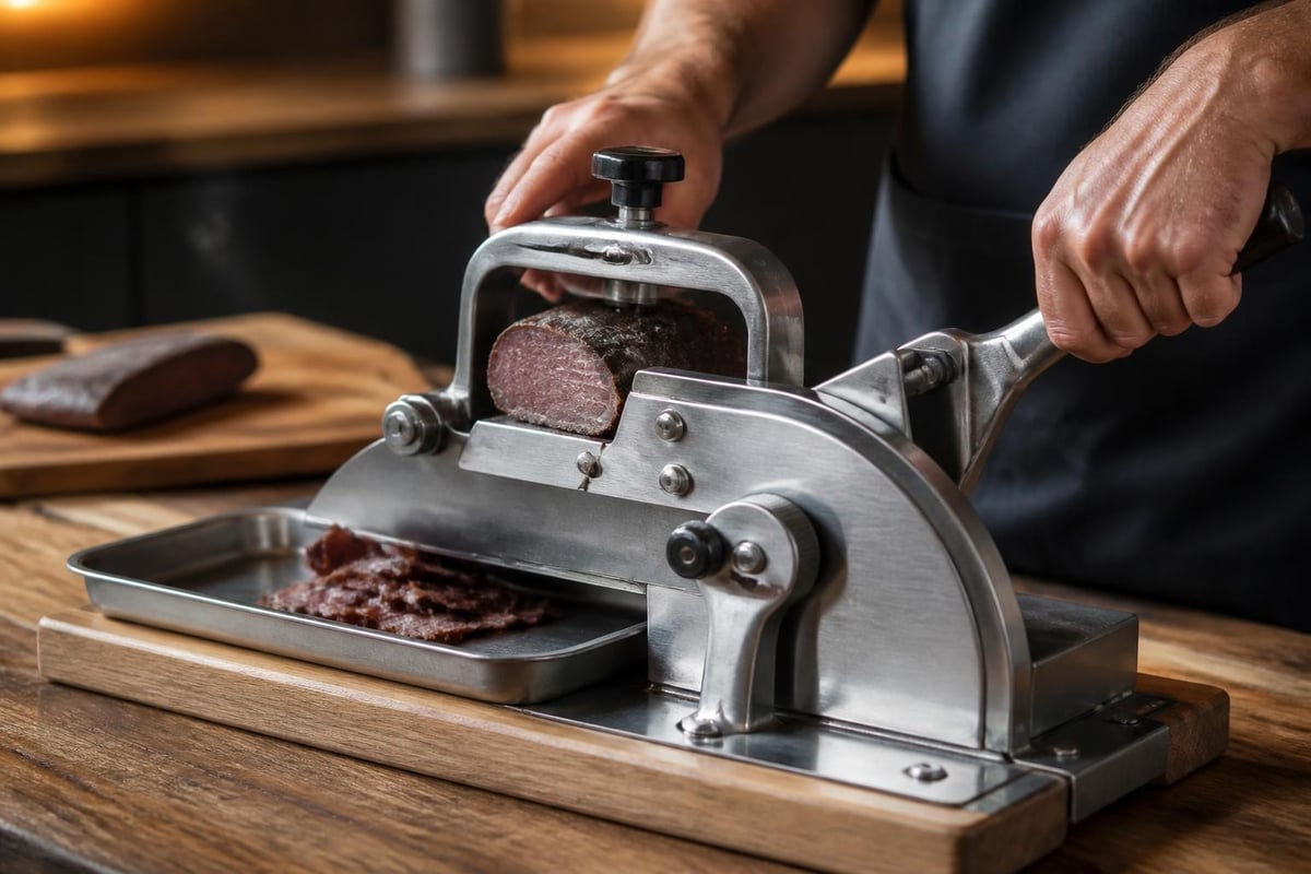 Hand-operated biltong slicer mechanics