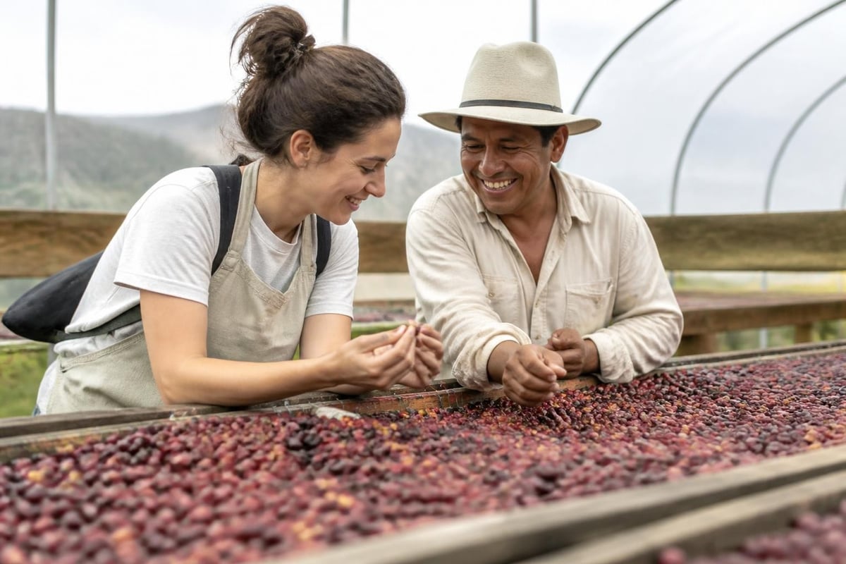 Coffee bean journey from farm to specialty store