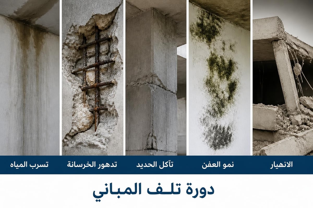 مراحل تلف المبنى بسبب التسربات