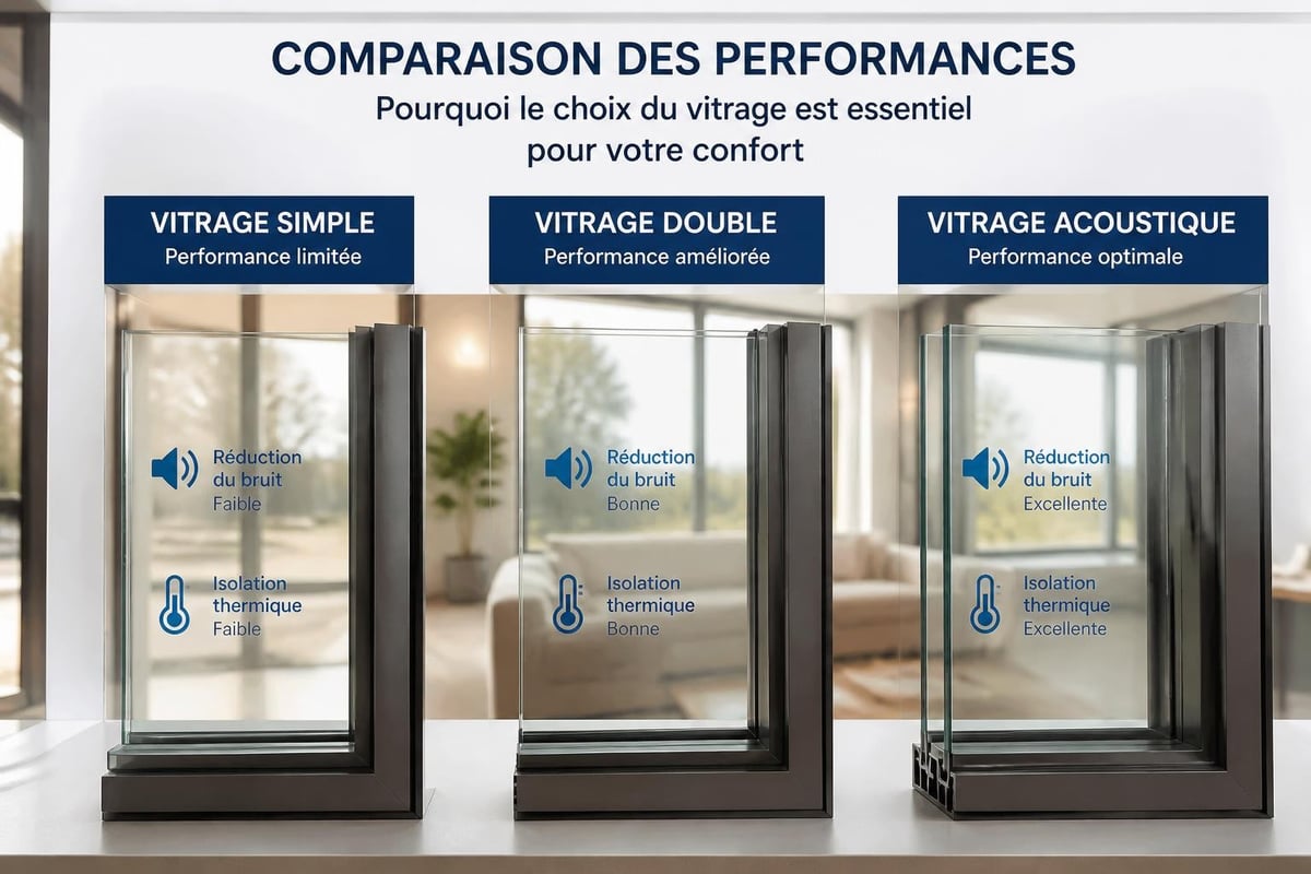 Comparaison des performances d'isolation entre différents types de vitrages pour portes intérieures
