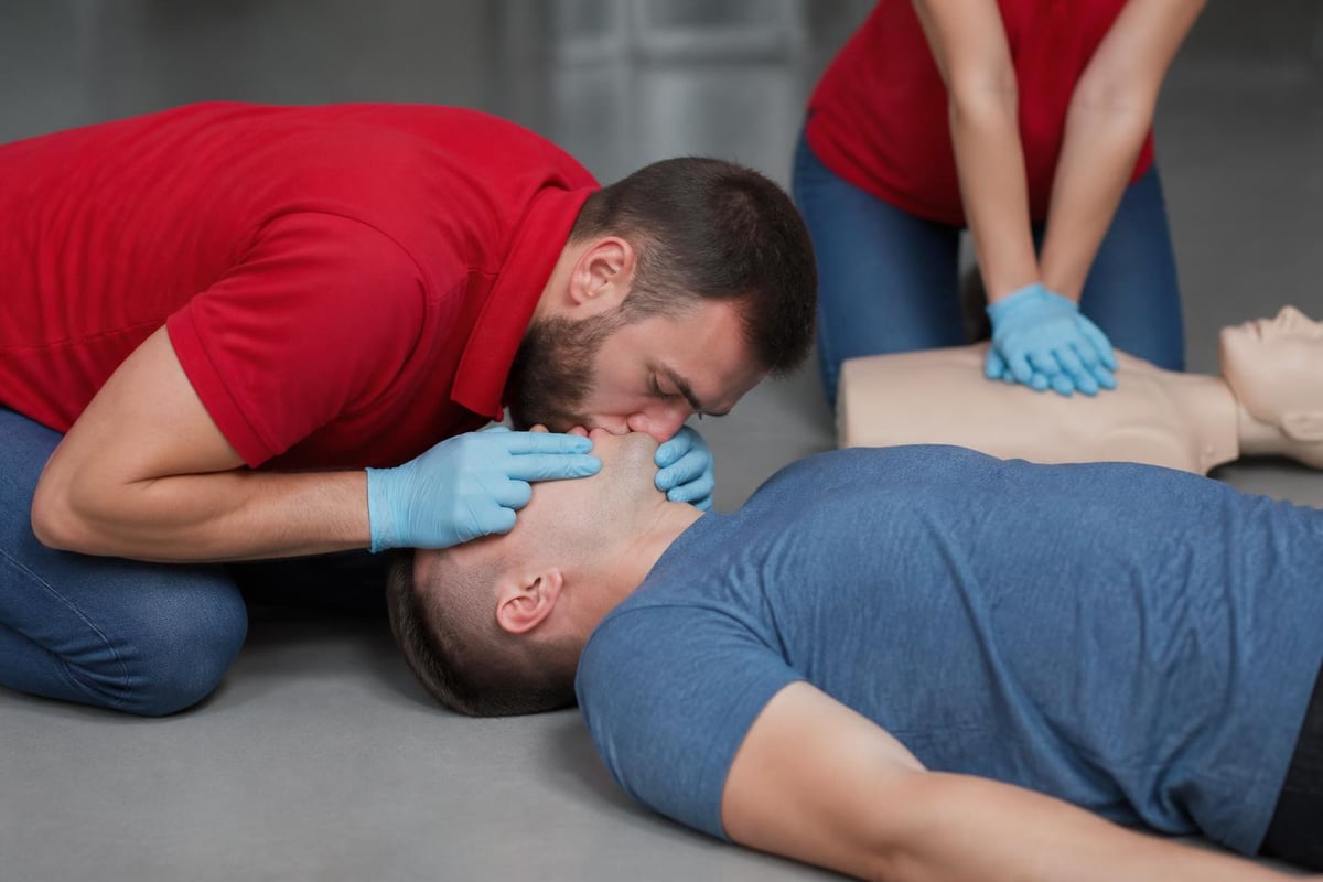 CPR rescue breathing technique with mask