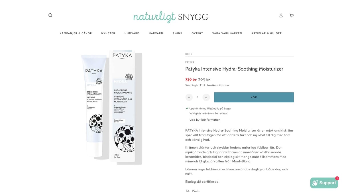 Die 7 besten Gesichtscremes für empfindliche Haut 2026 – Sanfte Favoriten – Patyka Intensive Hydra-Soothing Moisturizer