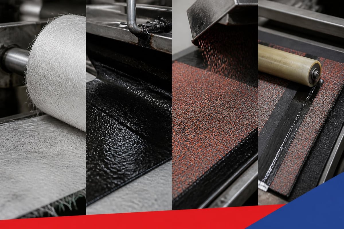 Bitumen shingle manufacturing layers
