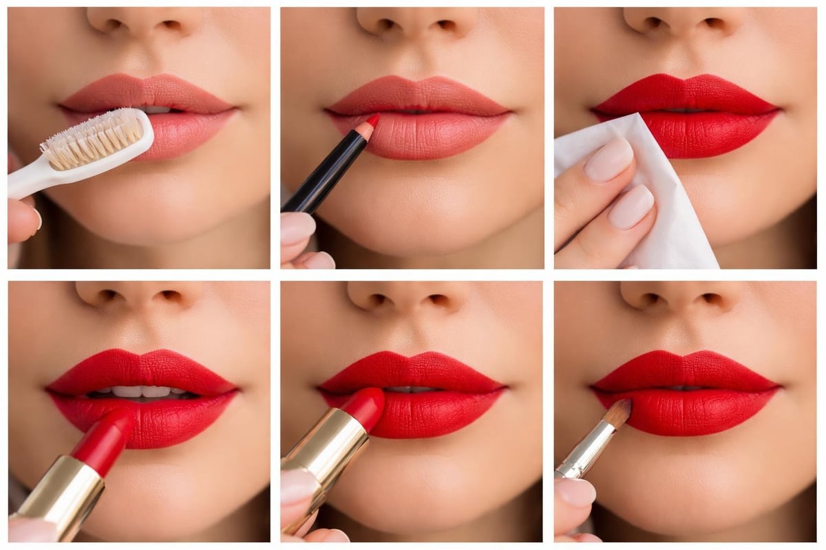 Red lipstick application steps