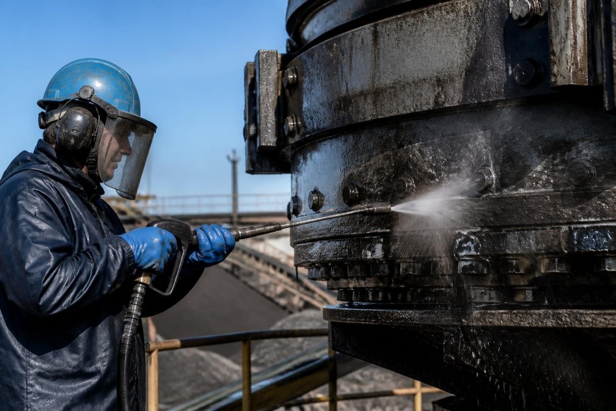 Water jetting for manufacturing equipment