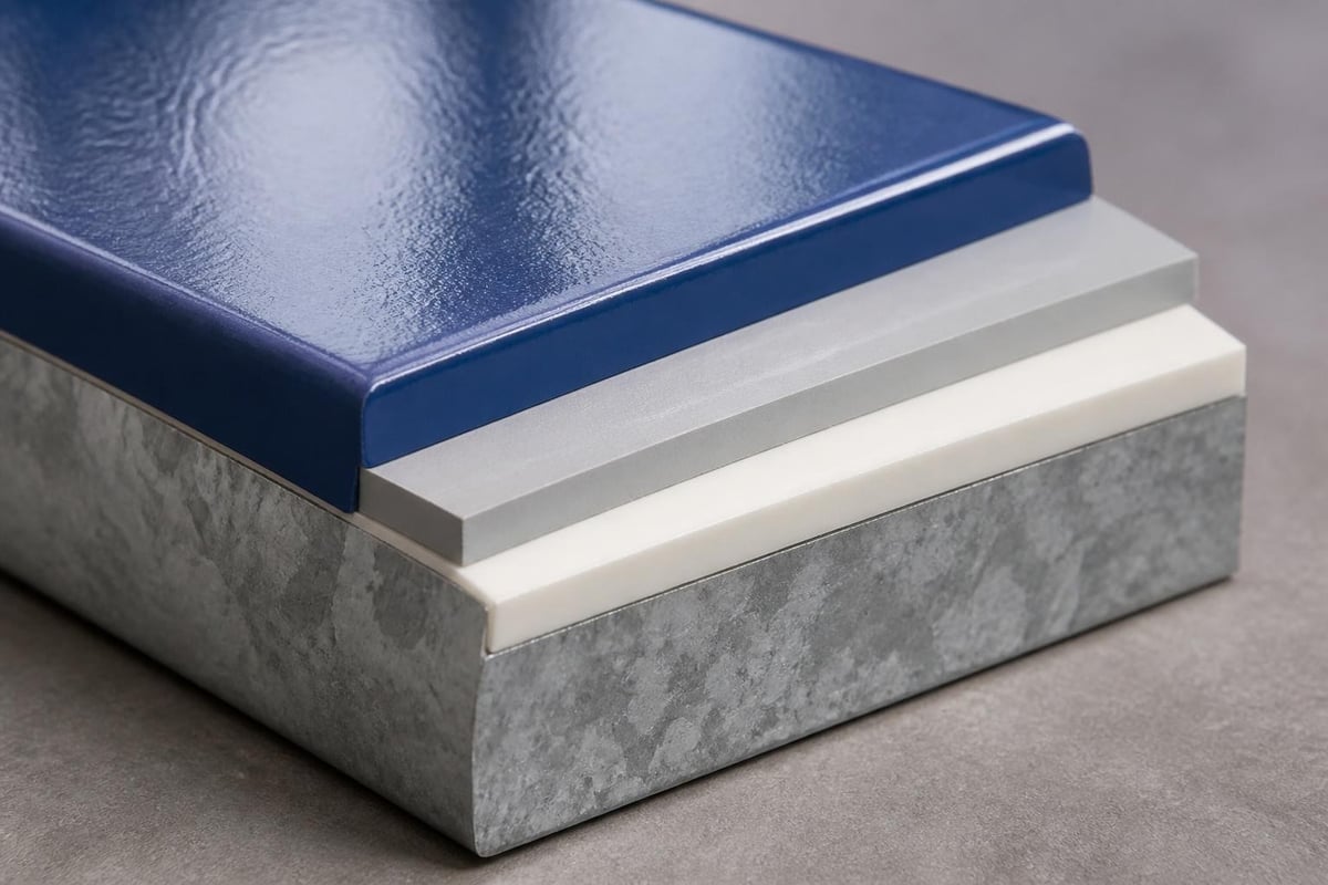 Metal carport material layers