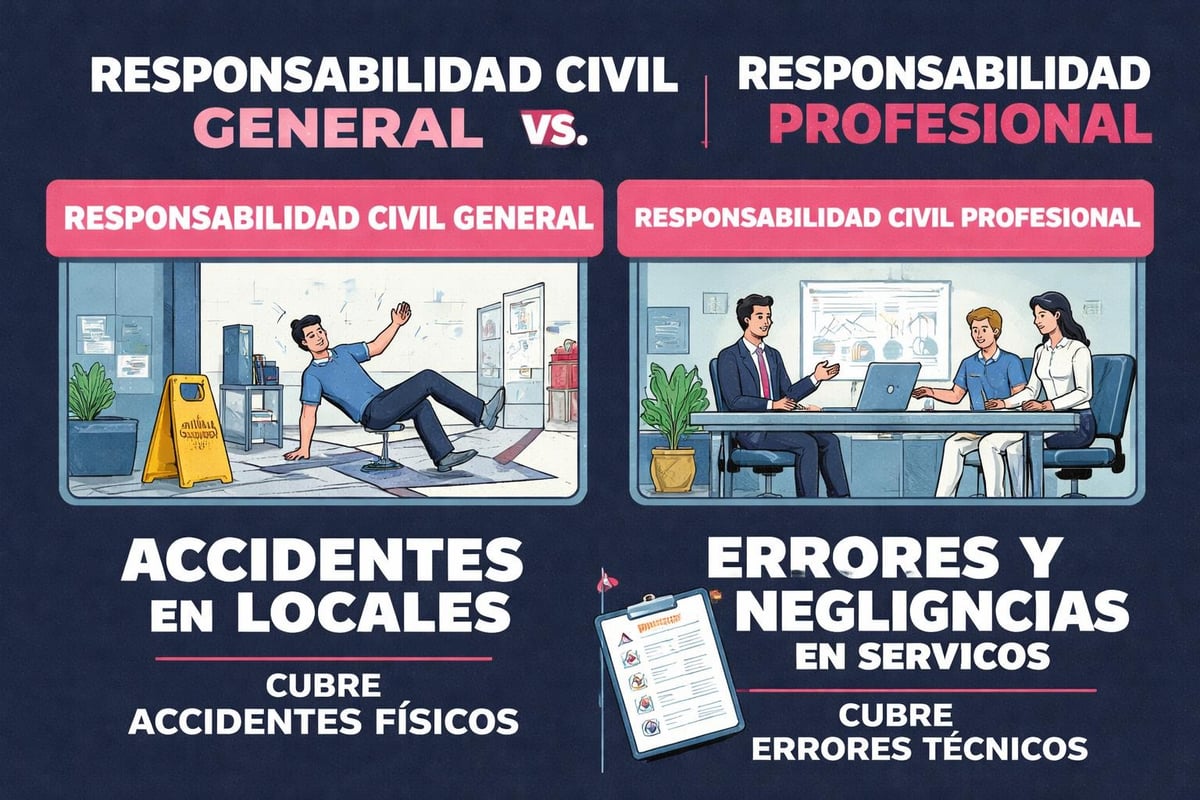 Seguros Profesionales: Guía Completa 2026 1 Diferencias entre seguros de responsabilidad civil general y profesional