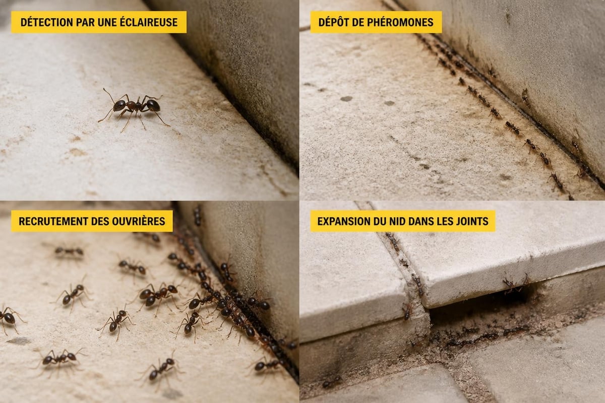 Cycle d'invasion des fourmis sur terrasse