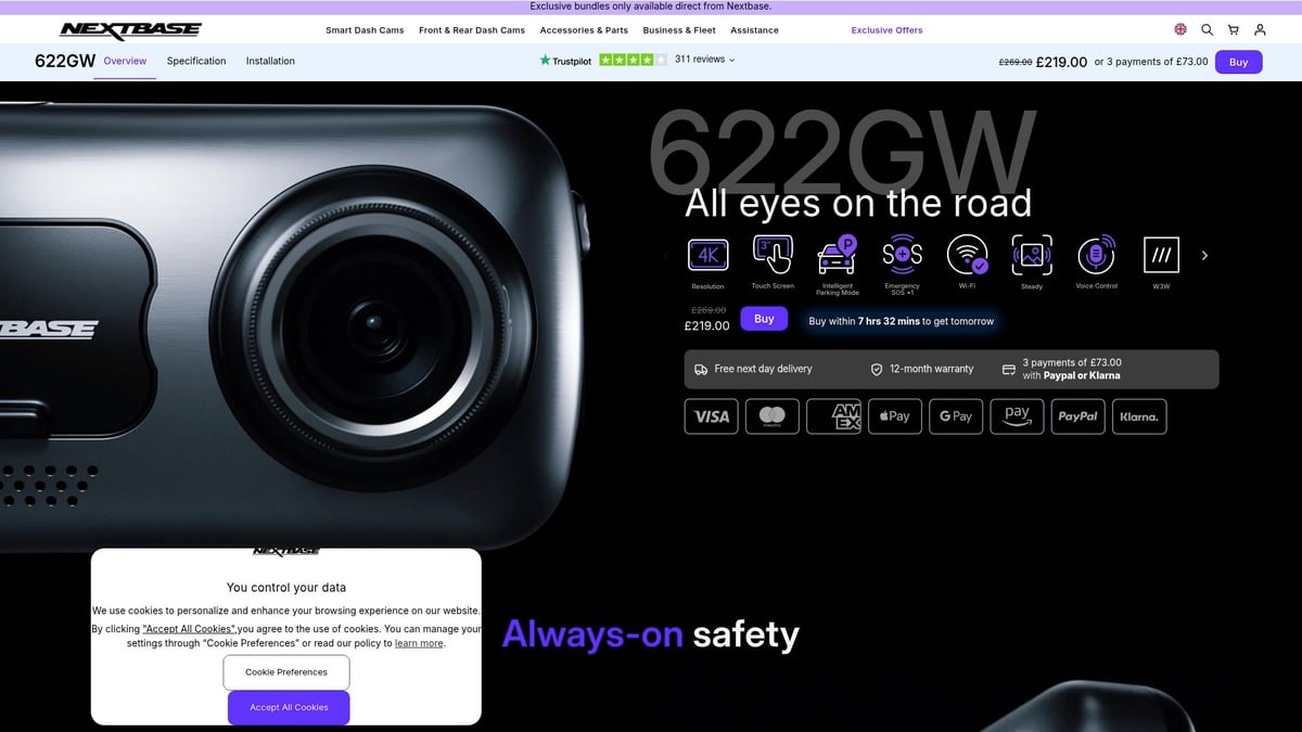 9 Produtos Carro Indispensáveis ​​​​Para 2025 - Nextbase 622GW Dash Cam