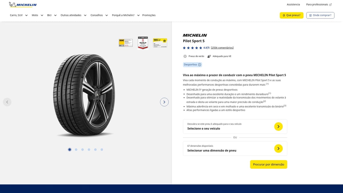 9 Produtos Carro Indispensáveis ​​​​Para 2025 - Michelin Pilot Sport 5 Pneus