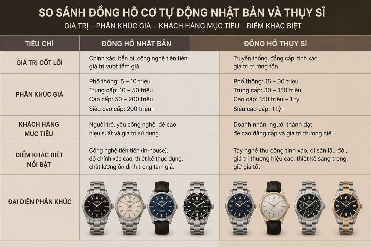 So sánh đồng hồ Nhật - Thụy Sĩ