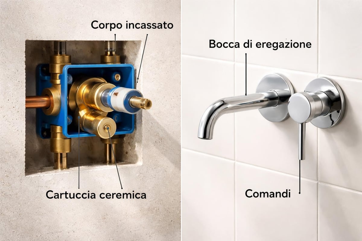 Componenti tecnici miscelatore a muro