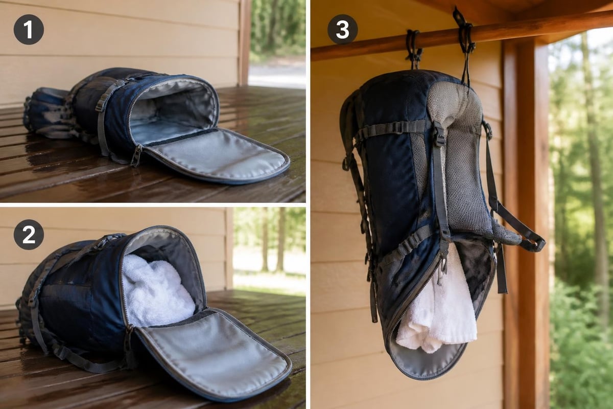 Proper backpack drying setup