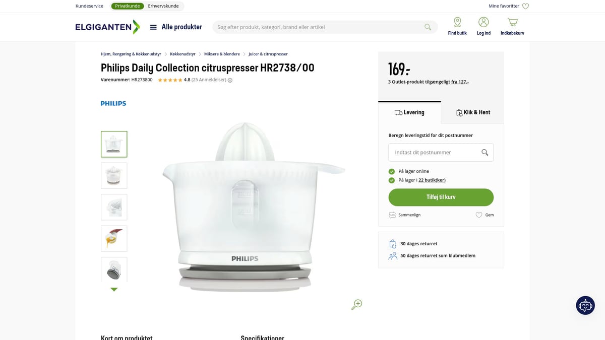 7 Smarte Citrus Presser Til Dit K&oslash;kken 2026 - Philips Daily Collection HR2738/00 Citruspresser