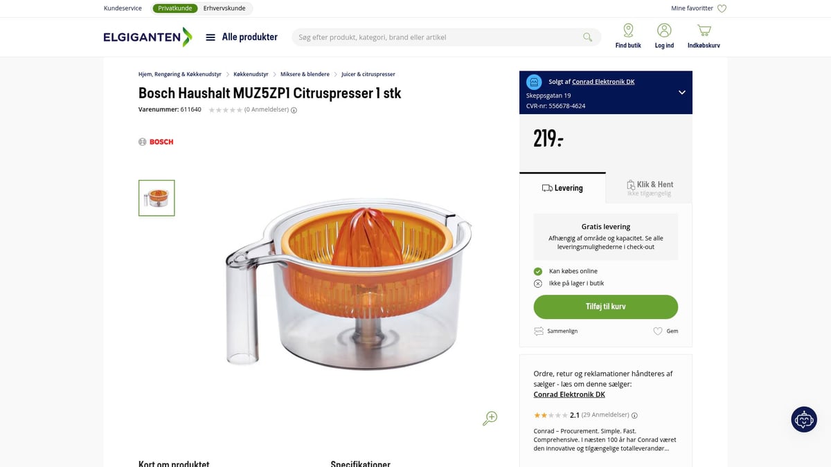 7 Smarte Citrus Presser Til Dit K&oslash;kken 2026 - Bosch Haushalt MUZ5ZP1 Citruspresser